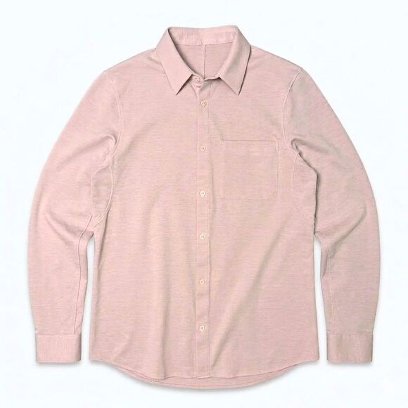 Lululemon Commission Shirt Mens M Pink Stretch Travel Button Down Hidden Pocket - Picture 2 of 10